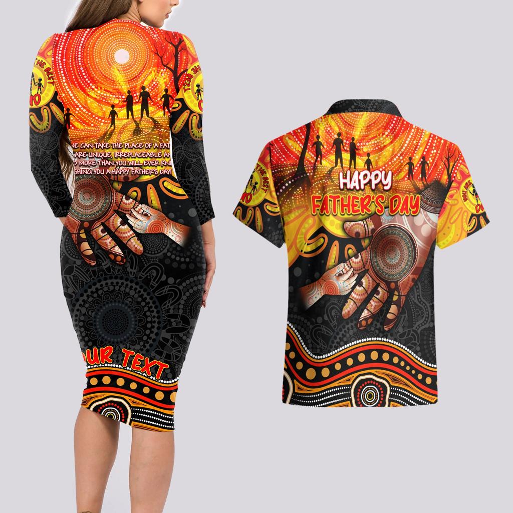 Personalised Happy Father's Day Couples Matching Long Sleeve Bodycon Dress and Hawaiian Shirt Best Dad Australia Aboriginal