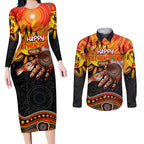 Personalised Happy Father's Day Couples Matching Long Sleeve Bodycon Dress and Long Sleeve Button Shirt Best Dad Australia Aboriginal