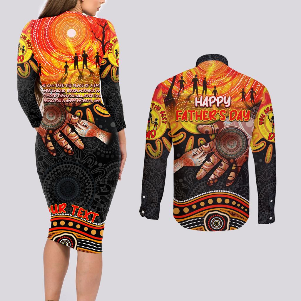 Personalised Happy Father's Day Couples Matching Long Sleeve Bodycon Dress and Long Sleeve Button Shirt Best Dad Australia Aboriginal