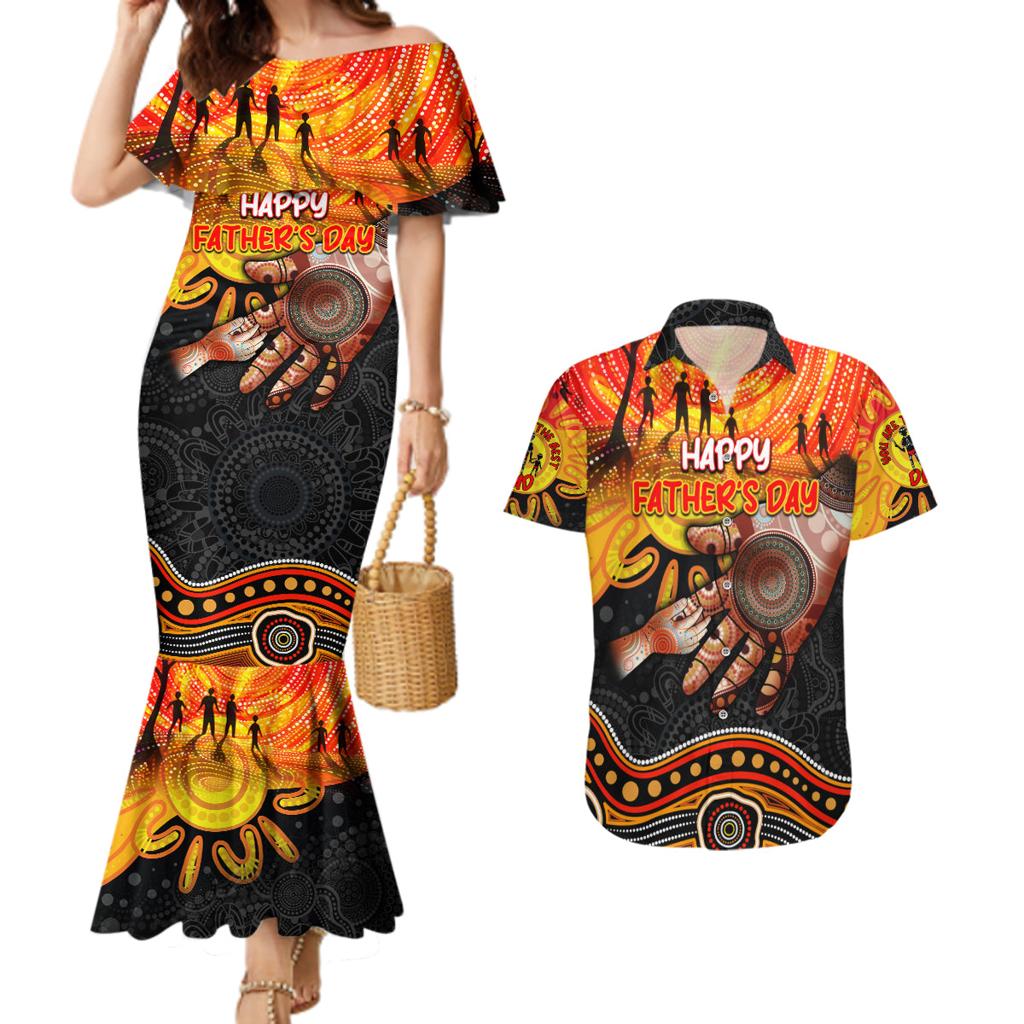 Personalised Happy Father's Day Couples Matching Mermaid Dress and Hawaiian Shirt Best Dad Australia Aboriginal