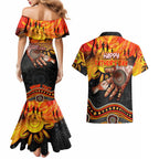 Personalised Happy Father's Day Couples Matching Mermaid Dress and Hawaiian Shirt Best Dad Australia Aboriginal