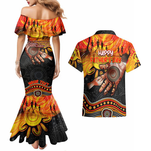 Personalised Happy Father's Day Couples Matching Mermaid Dress and Hawaiian Shirt Best Dad Australia Aboriginal
