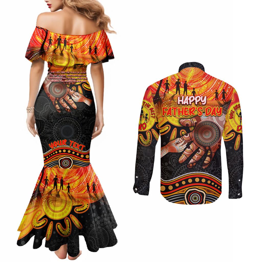 Personalised Happy Father's Day Couples Matching Mermaid Dress and Long Sleeve Button Shirt Best Dad Australia Aboriginal