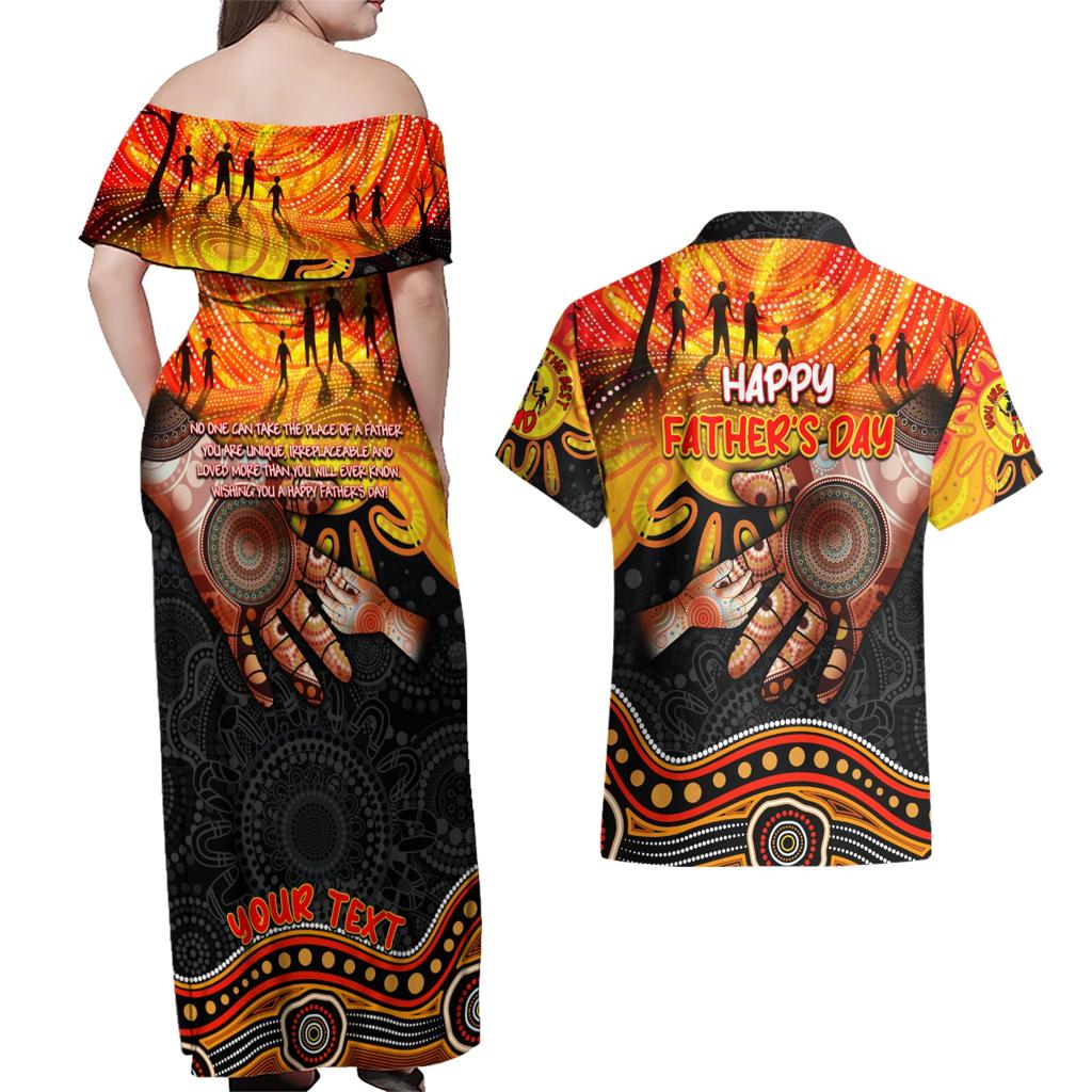 Personalised Happy Father's Day Couples Matching Off Shoulder Maxi Dress and Hawaiian Shirt Best Dad Australia Aboriginal