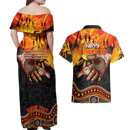 Personalised Happy Father's Day Couples Matching Off Shoulder Maxi Dress and Hawaiian Shirt Best Dad Australia Aboriginal