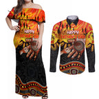 Personalised Happy Father's Day Couples Matching Off Shoulder Maxi Dress and Long Sleeve Button Shirt Best Dad Australia Aboriginal