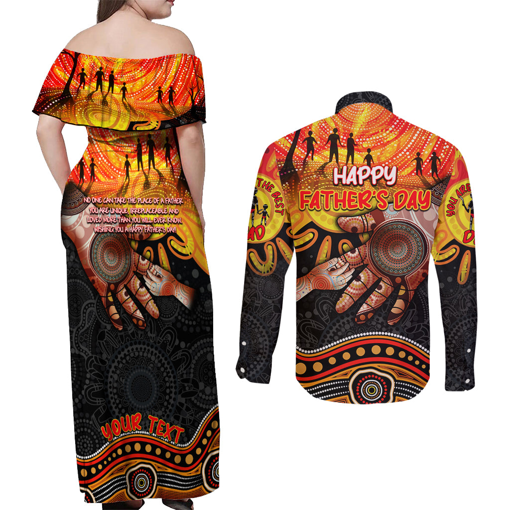 Personalised Happy Father's Day Couples Matching Off Shoulder Maxi Dress and Long Sleeve Button Shirt Best Dad Australia Aboriginal