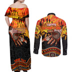 Personalised Happy Father's Day Couples Matching Off Shoulder Maxi Dress and Long Sleeve Button Shirt Best Dad Australia Aboriginal