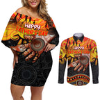 Personalised Happy Father's Day Couples Matching Off Shoulder Short Dress and Long Sleeve Button Shirt Best Dad Australia Aboriginal