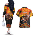 Personalised Happy Father's Day Couples Matching Off The Shoulder Long Sleeve Dress and Hawaiian Shirt Best Dad Australia Aboriginal