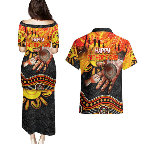 Personalised Happy Father's Day Couples Matching Puletasi and Hawaiian Shirt Best Dad Australia Aboriginal