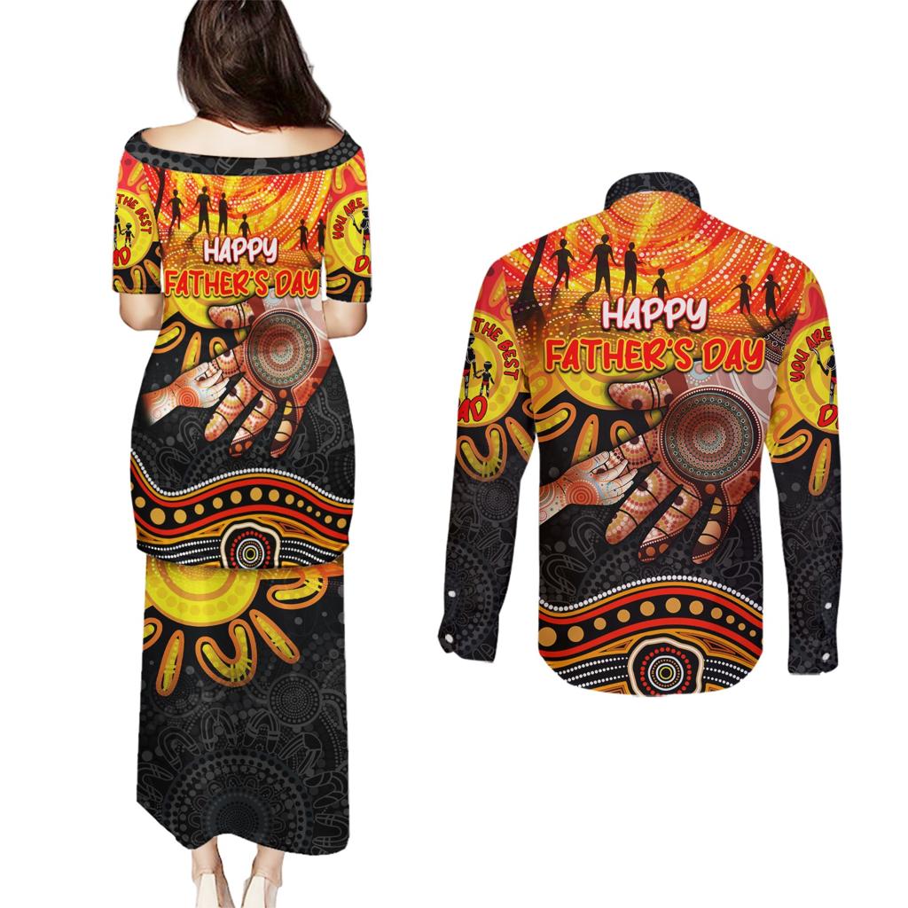 Personalised Happy Father's Day Couples Matching Puletasi and Long Sleeve Button Shirt Best Dad Australia Aboriginal