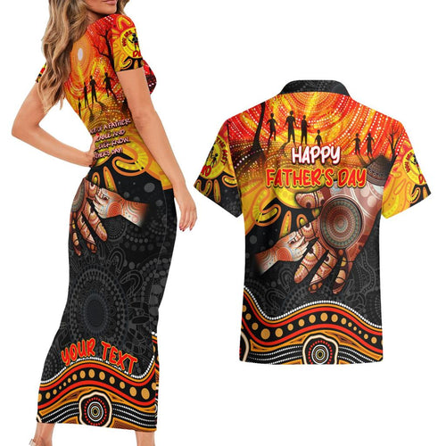 Personalised Happy Father's Day Couples Matching Short Sleeve Bodycon Dress and Hawaiian Shirt Best Dad Australia Aboriginal