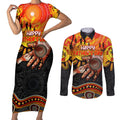 Personalised Happy Father's Day Couples Matching Short Sleeve Bodycon Dress and Long Sleeve Button Shirt Best Dad Australia Aboriginal