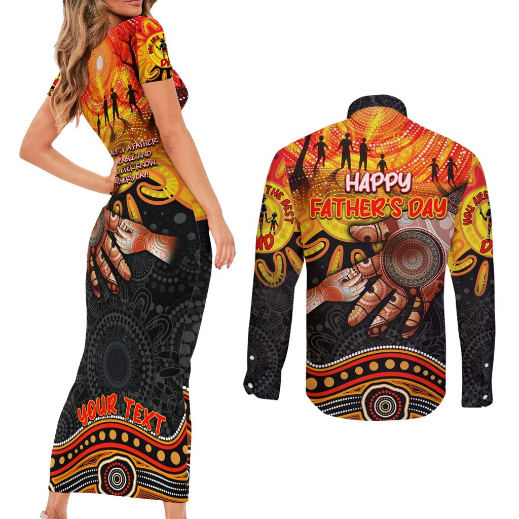 Personalised Happy Father's Day Couples Matching Short Sleeve Bodycon Dress and Long Sleeve Button Shirt Best Dad Australia Aboriginal