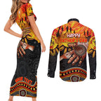 Personalised Happy Father's Day Couples Matching Short Sleeve Bodycon Dress and Long Sleeve Button Shirt Best Dad Australia Aboriginal