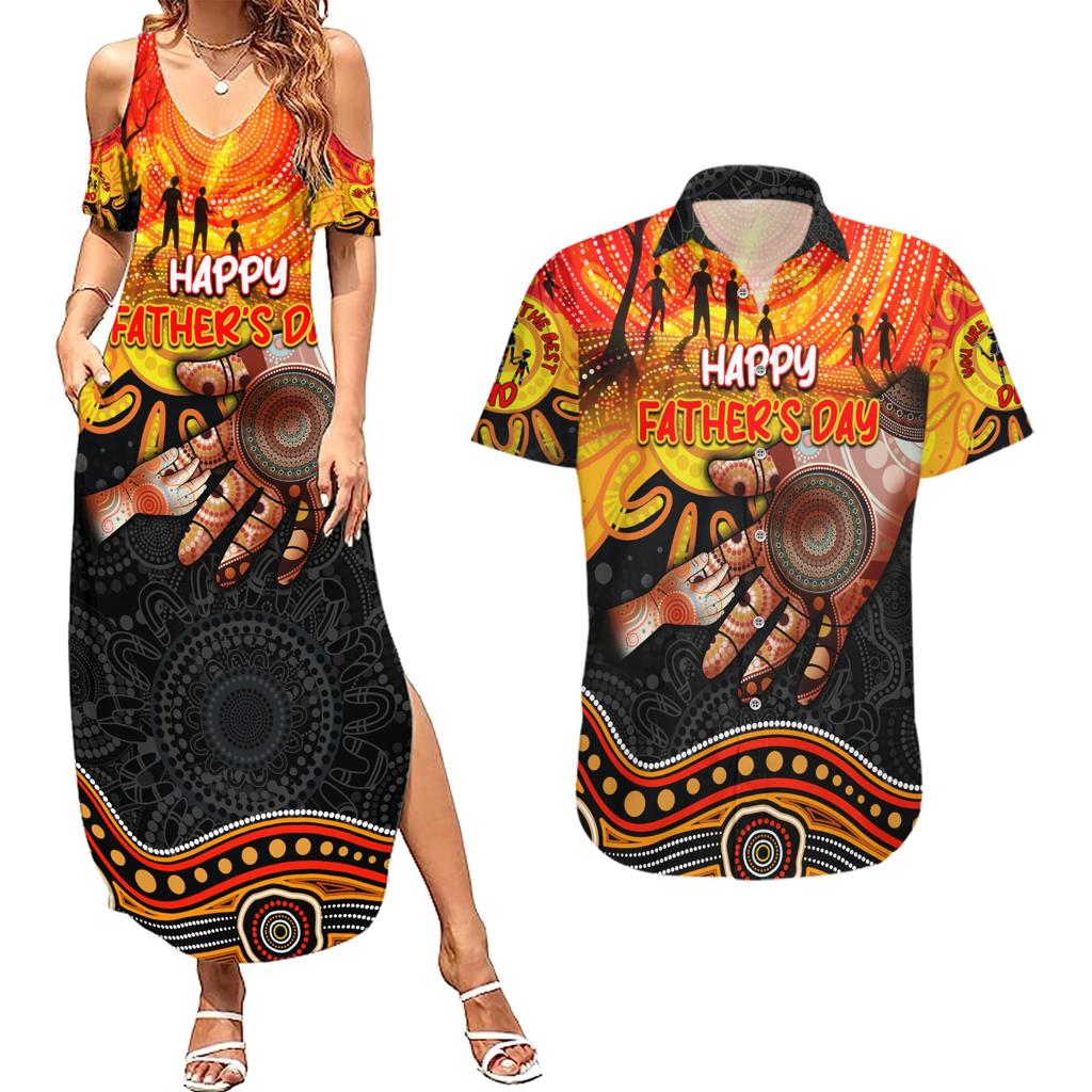 Personalised Happy Father's Day Couples Matching Summer Maxi Dress and Hawaiian Shirt Best Dad Australia Aboriginal