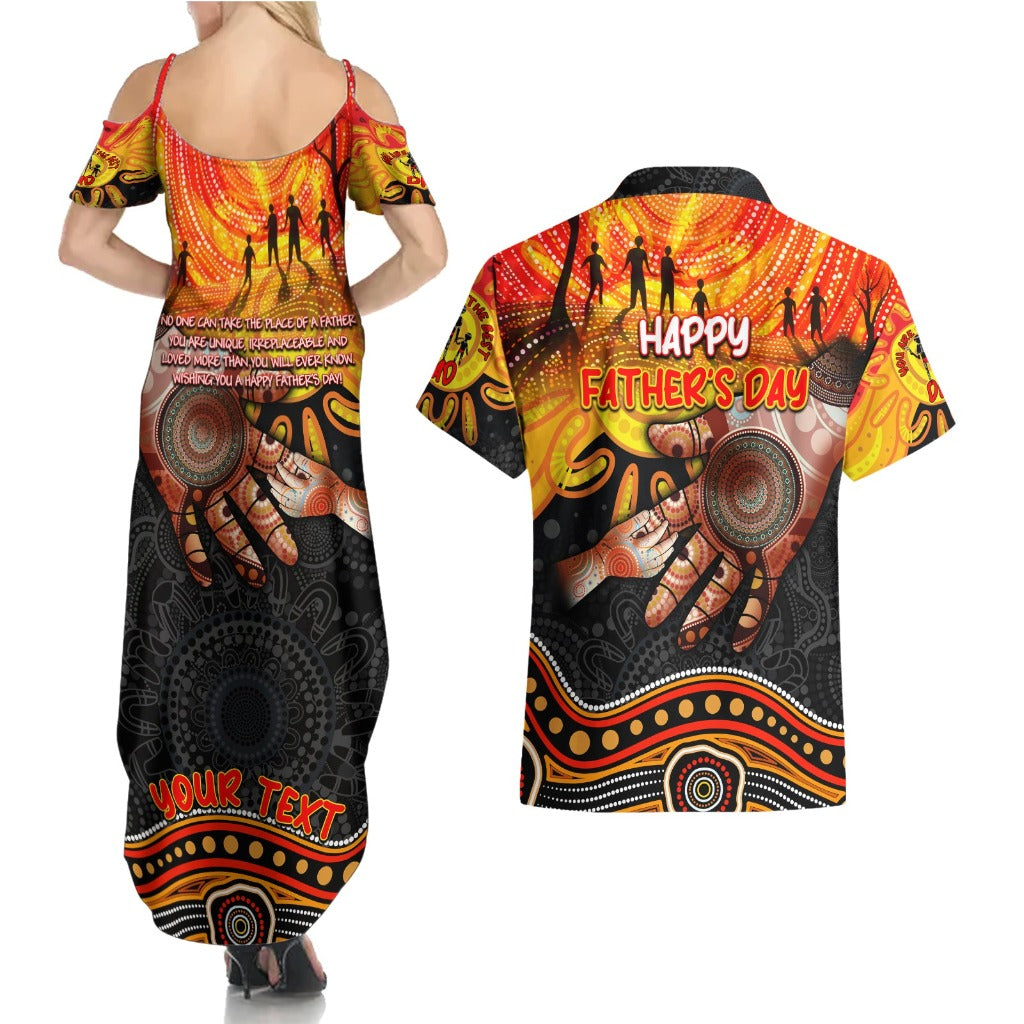 Personalised Happy Father's Day Couples Matching Summer Maxi Dress and Hawaiian Shirt Best Dad Australia Aboriginal