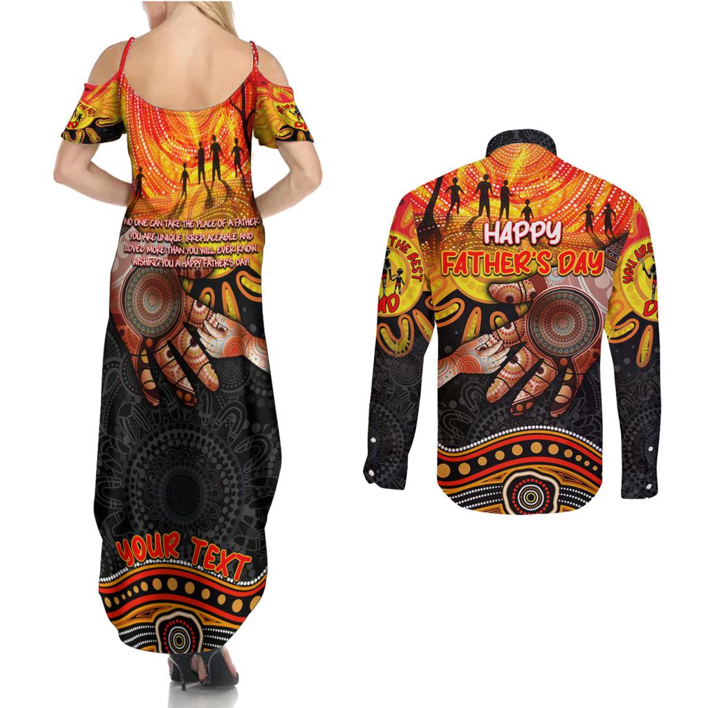 Personalised Happy Father's Day Couples Matching Summer Maxi Dress and Long Sleeve Button Shirt Best Dad Australia Aboriginal