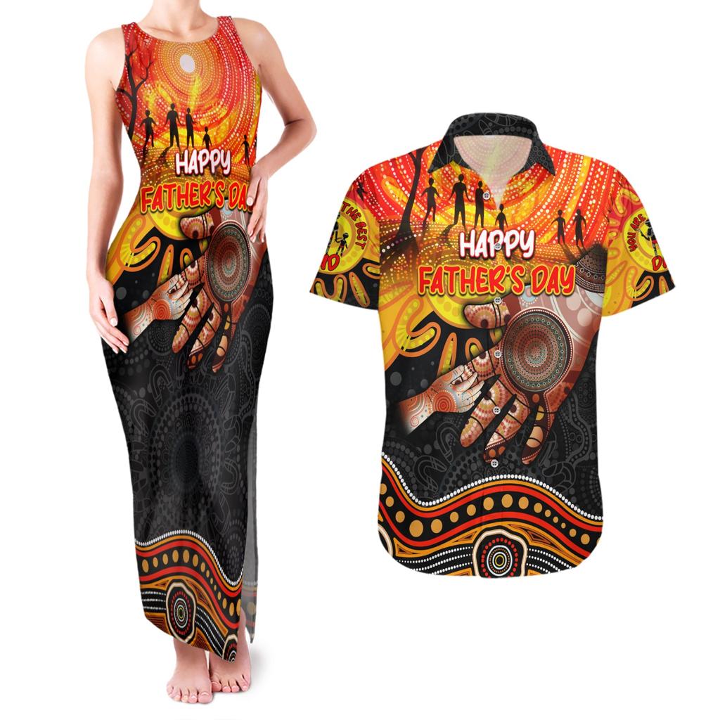Personalised Happy Father's Day Couples Matching Tank Maxi Dress and Hawaiian Shirt Best Dad Australia Aboriginal