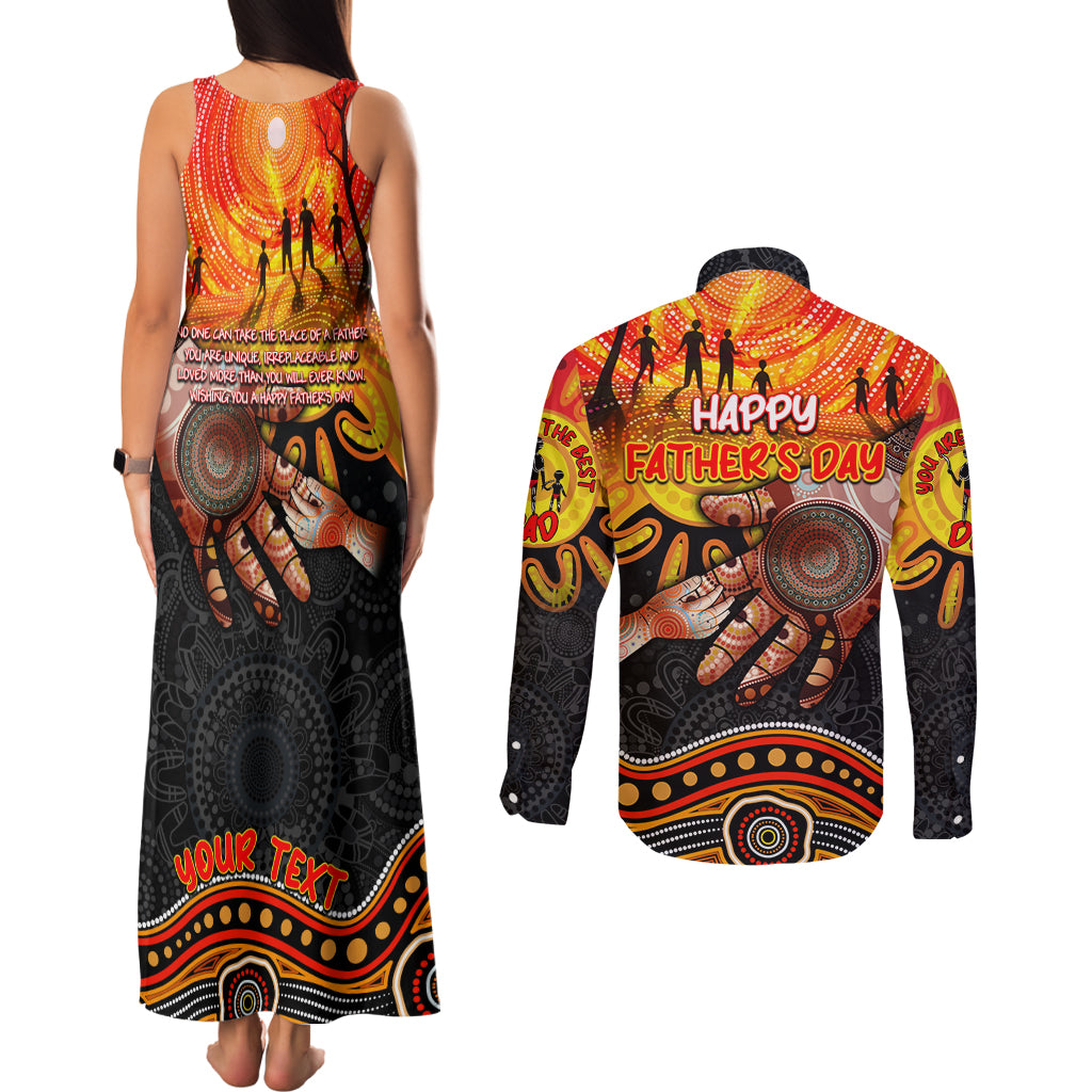 Personalised Happy Father's Day Couples Matching Tank Maxi Dress and Long Sleeve Button Shirt Best Dad Australia Aboriginal