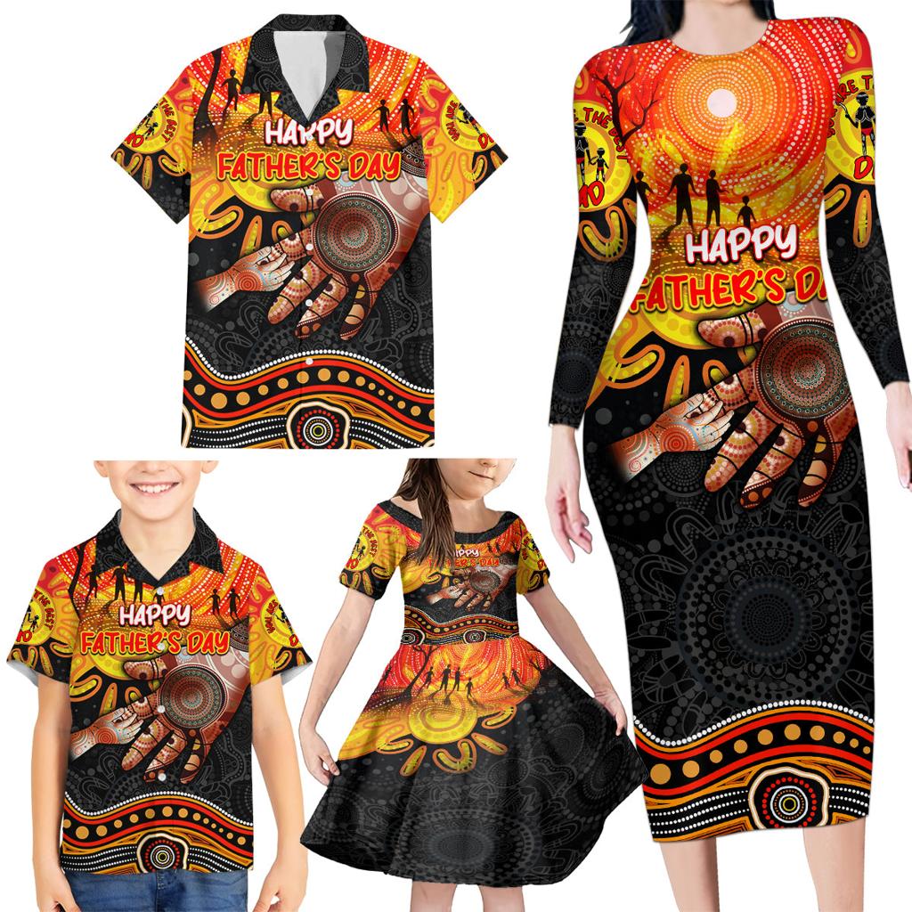 Personalised Happy Father's Day Family Matching Long Sleeve Bodycon Dress and Hawaiian Shirt Best Dad Australia Aboriginal