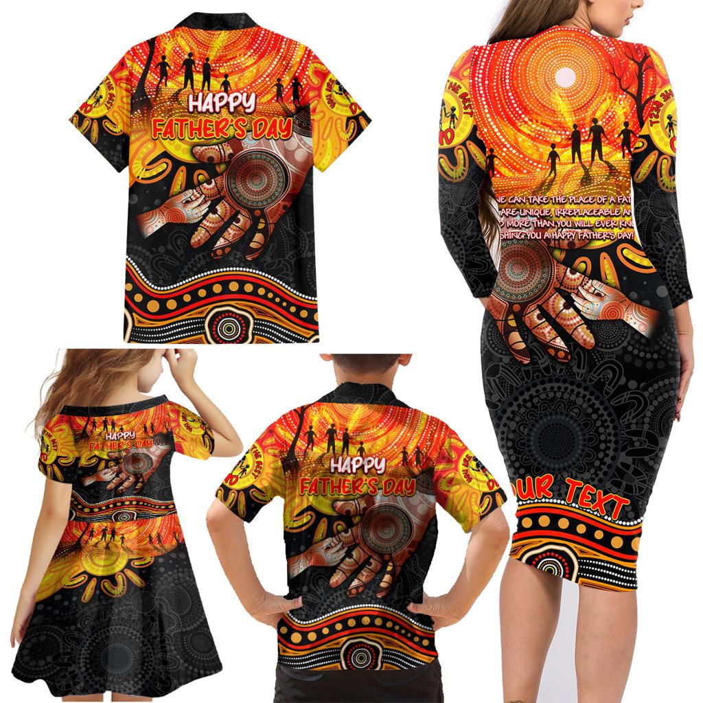 Personalised Happy Father's Day Family Matching Long Sleeve Bodycon Dress and Hawaiian Shirt Best Dad Australia Aboriginal