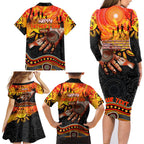 Personalised Happy Father's Day Family Matching Long Sleeve Bodycon Dress and Hawaiian Shirt Best Dad Australia Aboriginal