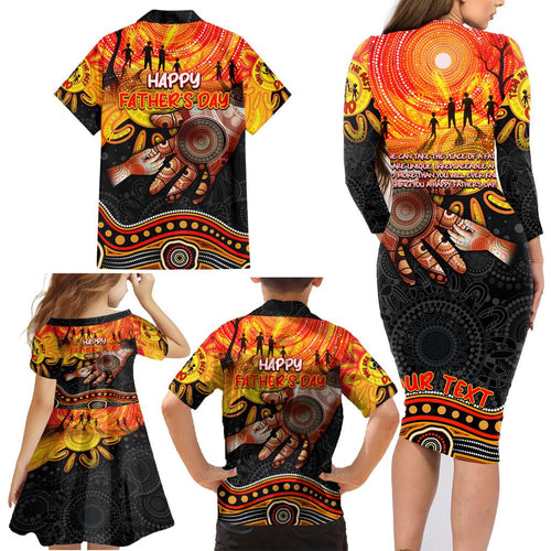 Personalised Happy Father's Day Family Matching Long Sleeve Bodycon Dress and Hawaiian Shirt Best Dad Australia Aboriginal