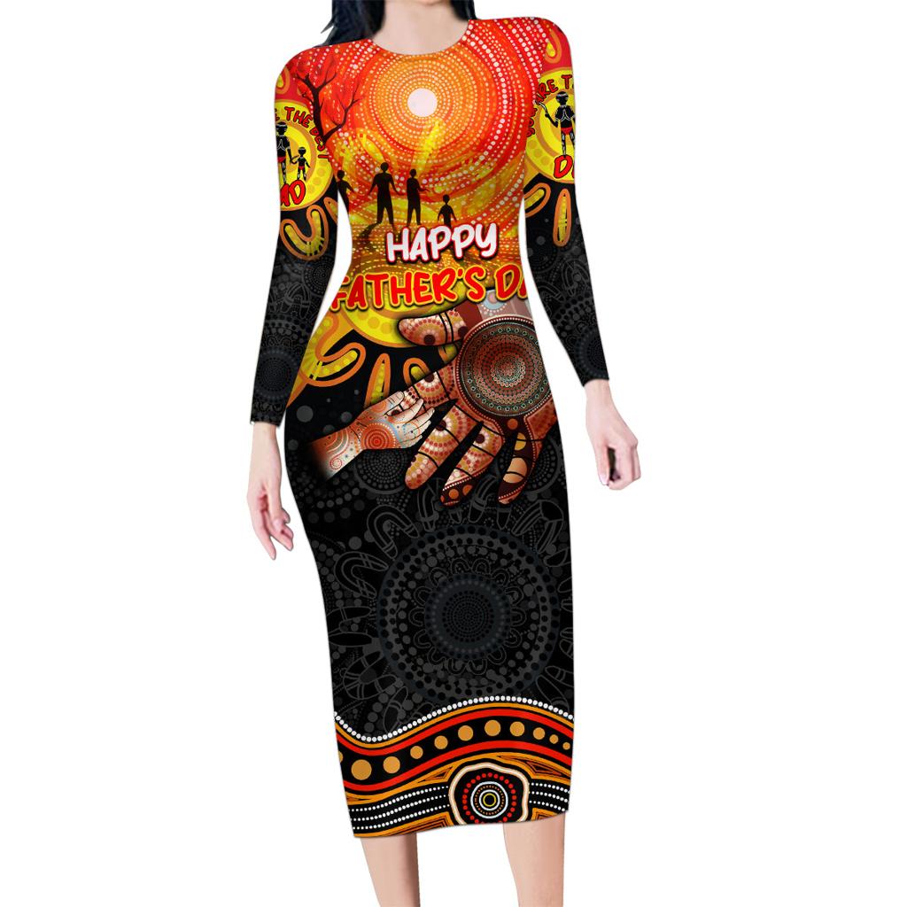 Personalised Happy Father's Day Family Matching Long Sleeve Bodycon Dress and Hawaiian Shirt Best Dad Australia Aboriginal
