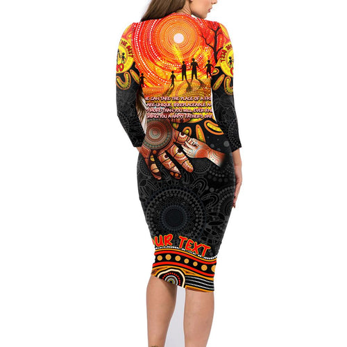 Personalised Happy Father's Day Family Matching Long Sleeve Bodycon Dress and Hawaiian Shirt Best Dad Australia Aboriginal