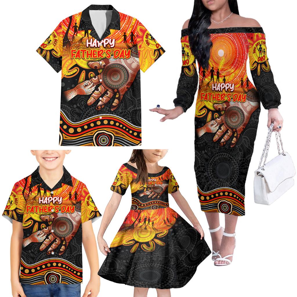 Personalised Happy Father's Day Family Matching Off The Shoulder Long Sleeve Dress and Hawaiian Shirt Best Dad Australia Aboriginal