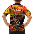 Personalised Happy Father's Day Family Matching Off The Shoulder Long Sleeve Dress and Hawaiian Shirt Best Dad Australia Aboriginal