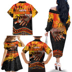 Personalised Happy Father's Day Family Matching Off The Shoulder Long Sleeve Dress and Hawaiian Shirt Best Dad Australia Aboriginal