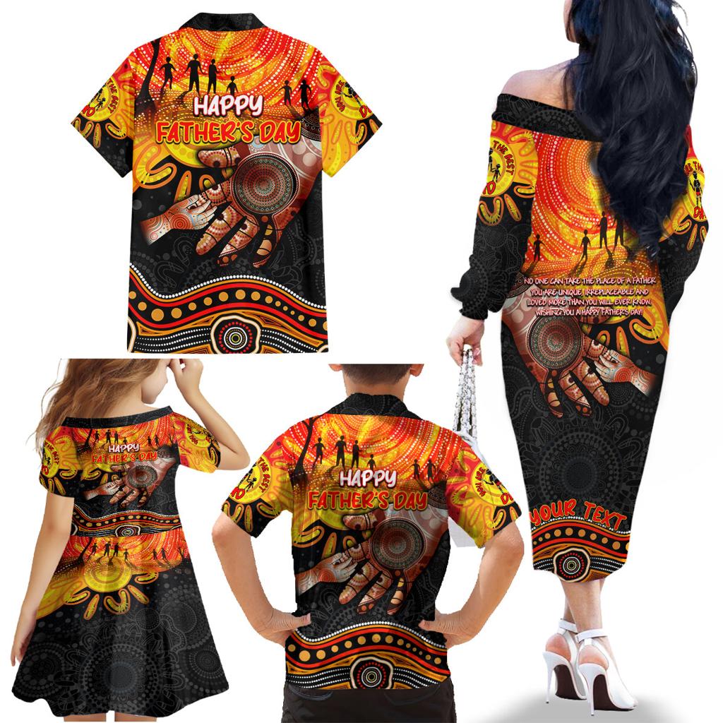 Personalised Happy Father's Day Family Matching Off The Shoulder Long Sleeve Dress and Hawaiian Shirt Best Dad Australia Aboriginal