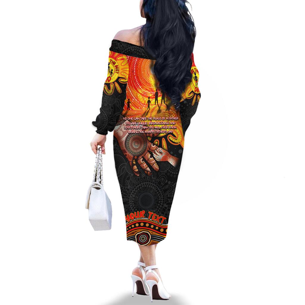 Personalised Happy Father's Day Family Matching Off The Shoulder Long Sleeve Dress and Hawaiian Shirt Best Dad Australia Aboriginal