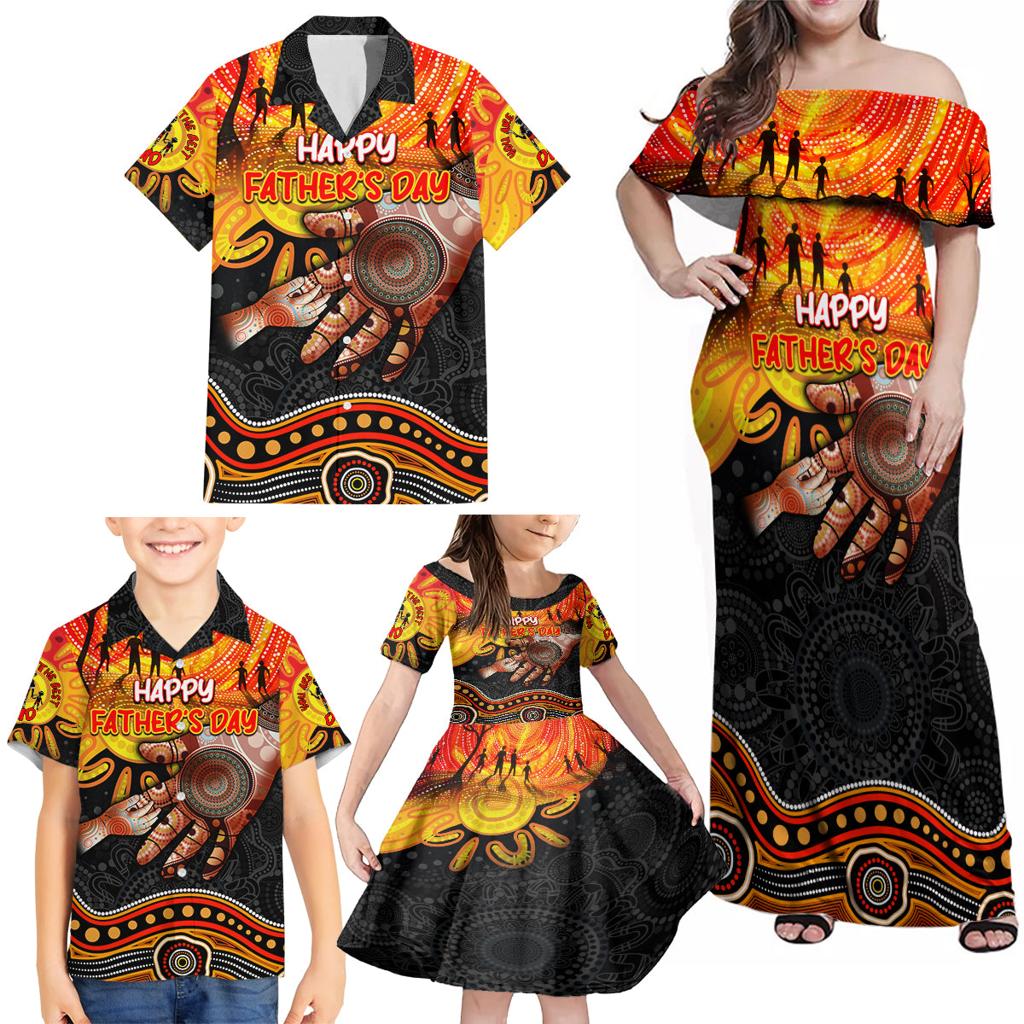 Personalised Happy Father's Day Family Matching Off Shoulder Maxi Dress and Hawaiian Shirt Best Dad Australia Aboriginal