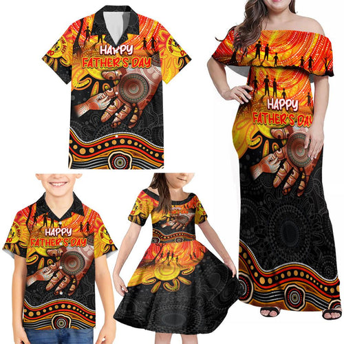 Personalised Happy Father's Day Family Matching Off Shoulder Maxi Dress and Hawaiian Shirt Best Dad Australia Aboriginal