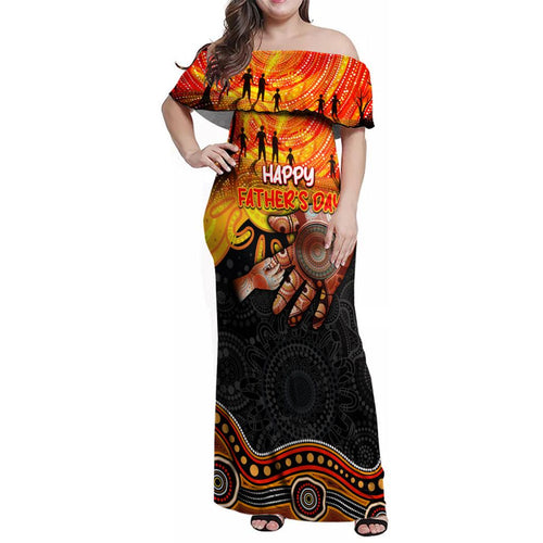 Personalised Happy Father's Day Family Matching Off Shoulder Maxi Dress and Hawaiian Shirt Best Dad Australia Aboriginal