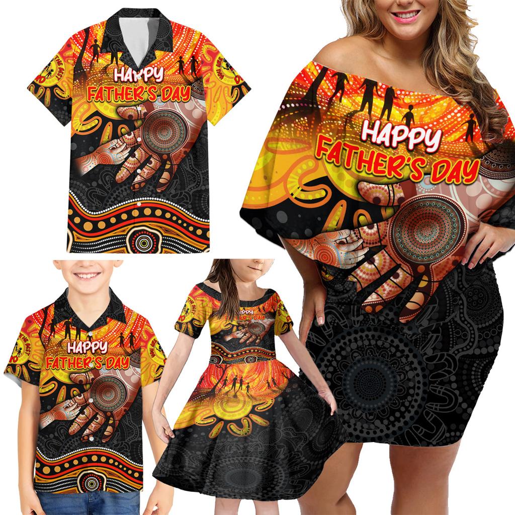 Personalised Happy Father's Day Family Matching Off Shoulder Short Dress and Hawaiian Shirt Best Dad Australia Aboriginal