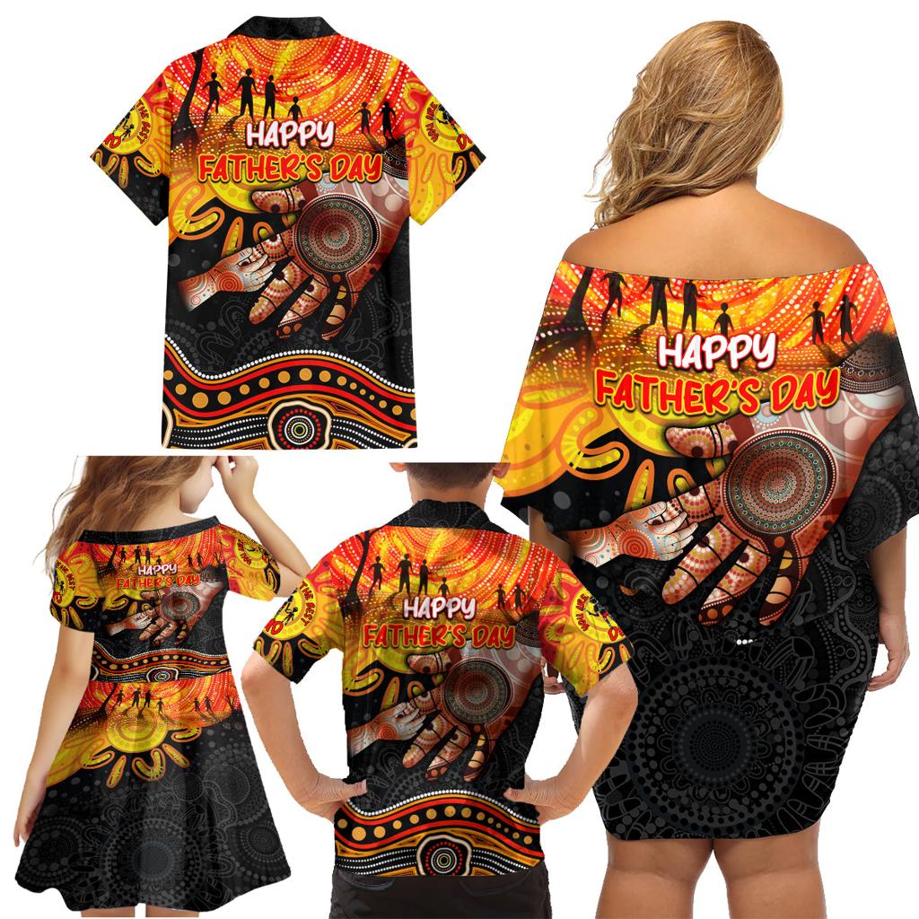 Personalised Happy Father's Day Family Matching Off Shoulder Short Dress and Hawaiian Shirt Best Dad Australia Aboriginal