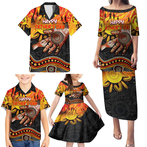 Personalised Happy Father's Day Family Matching Puletasi and Hawaiian Shirt Best Dad Australia Aboriginal