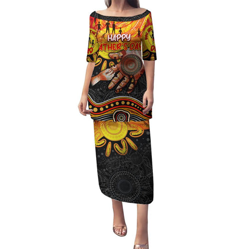 Personalised Happy Father's Day Family Matching Puletasi and Hawaiian Shirt Best Dad Australia Aboriginal