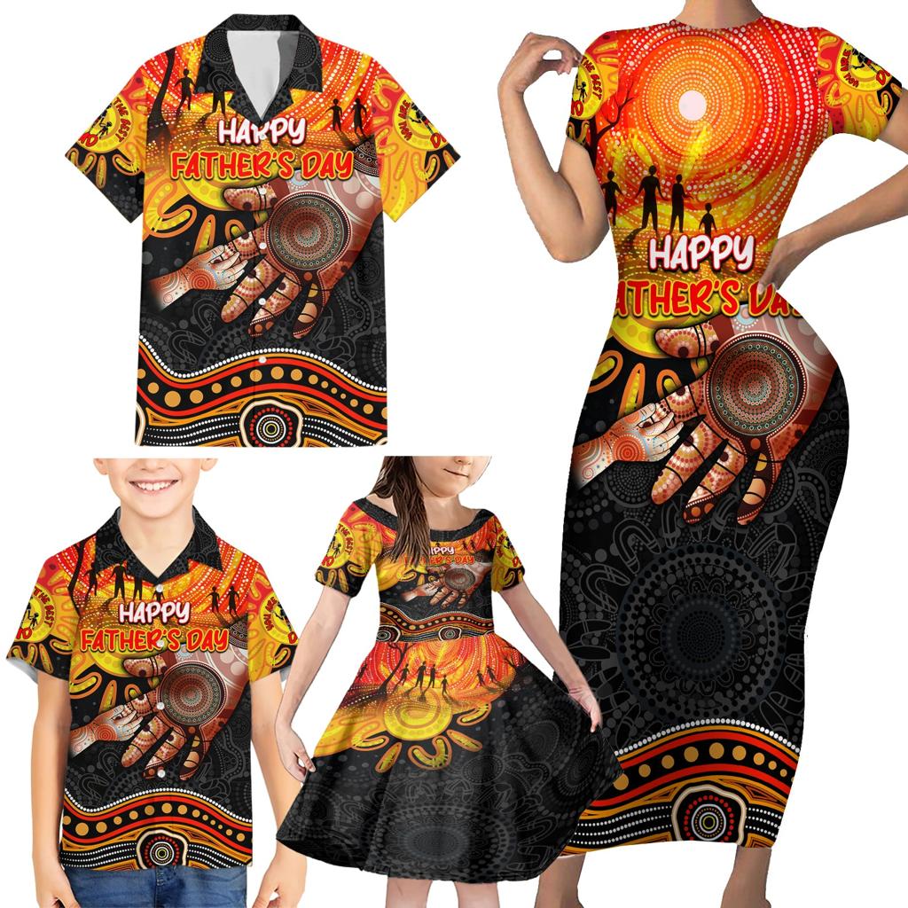 Personalised Happy Father's Day Family Matching Short Sleeve Bodycon Dress and Hawaiian Shirt Best Dad Australia Aboriginal