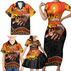 Personalised Happy Father's Day Family Matching Short Sleeve Bodycon Dress and Hawaiian Shirt Best Dad Australia Aboriginal