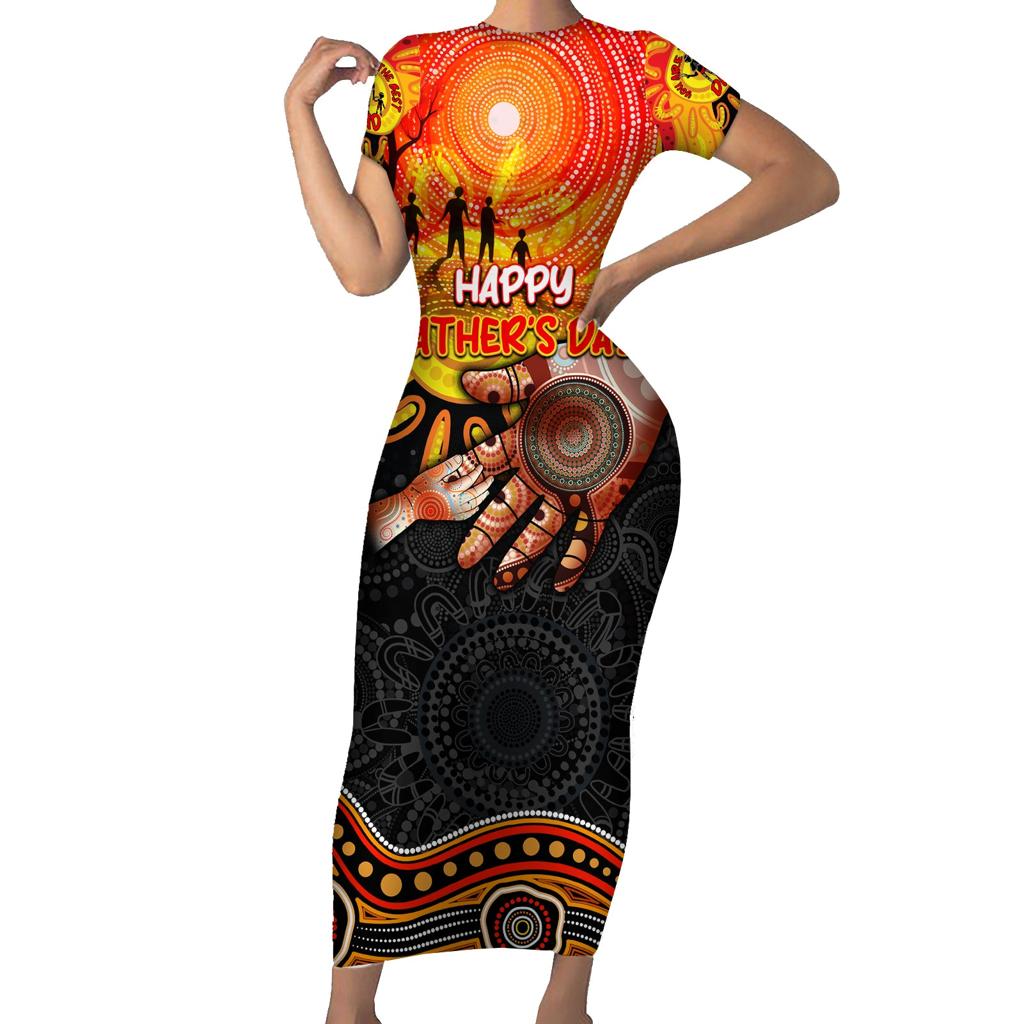 Personalised Happy Father's Day Family Matching Short Sleeve Bodycon Dress and Hawaiian Shirt Best Dad Australia Aboriginal