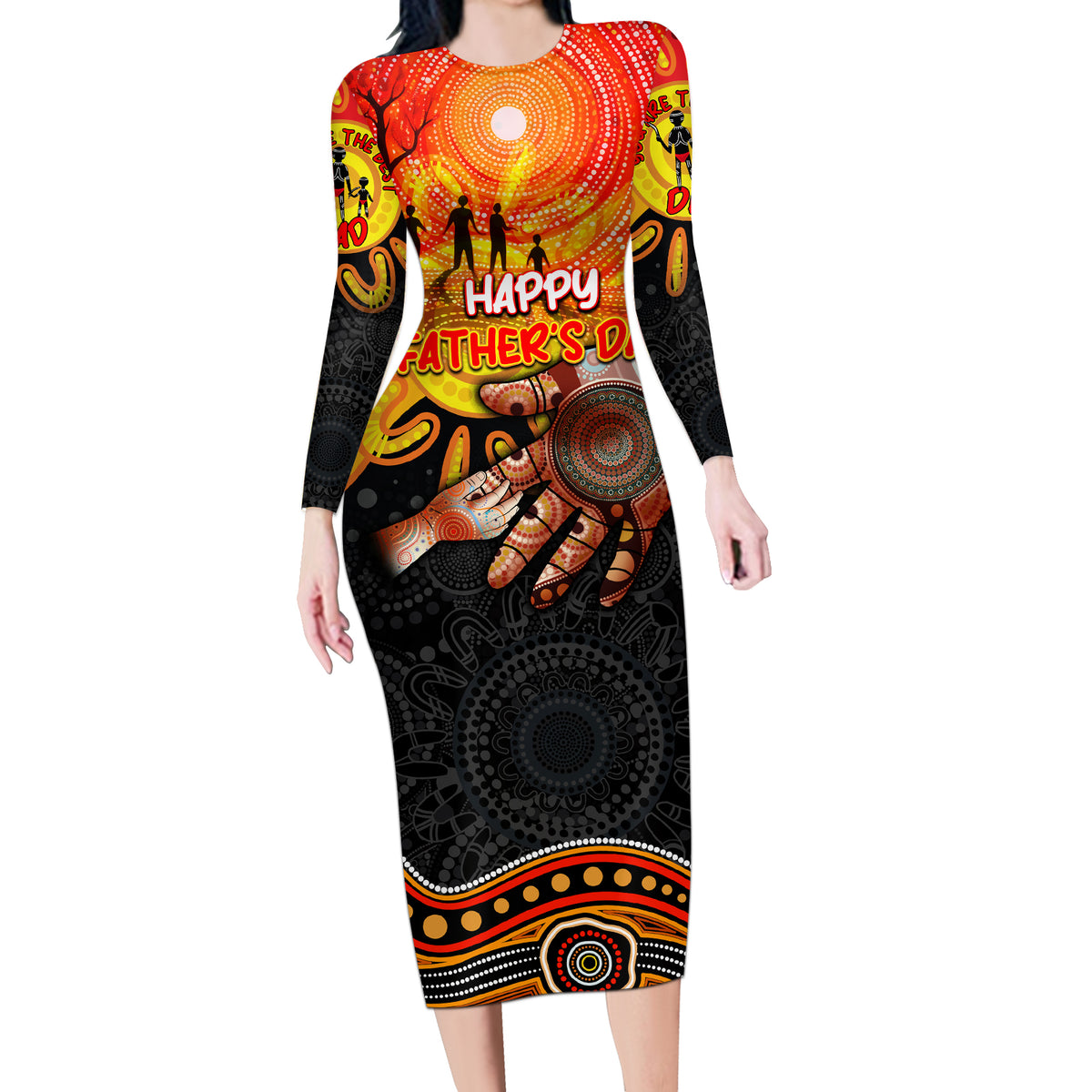 Personalised Happy Father's Day Long Sleeve Bodycon Dress Best Dad Australia Aboriginal