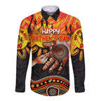 Personalised Happy Father's Day Long Sleeve Button Shirt Best Dad Australia Aboriginal
