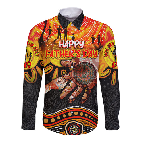 Personalised Happy Father's Day Long Sleeve Button Shirt Best Dad Australia Aboriginal