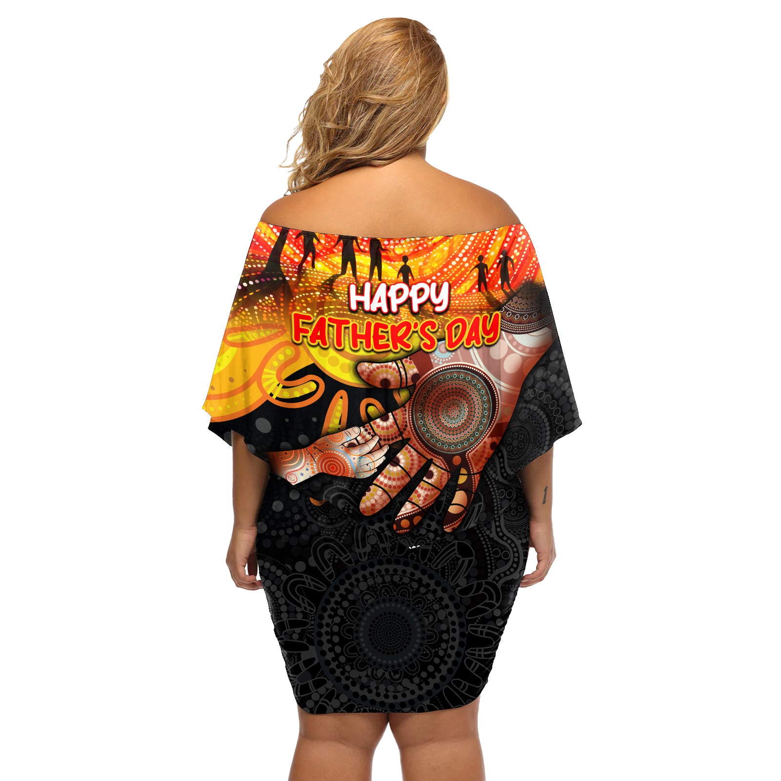 Personalised Happy Father's Day Off Shoulder Short Dress Best Dad Australia Aboriginal